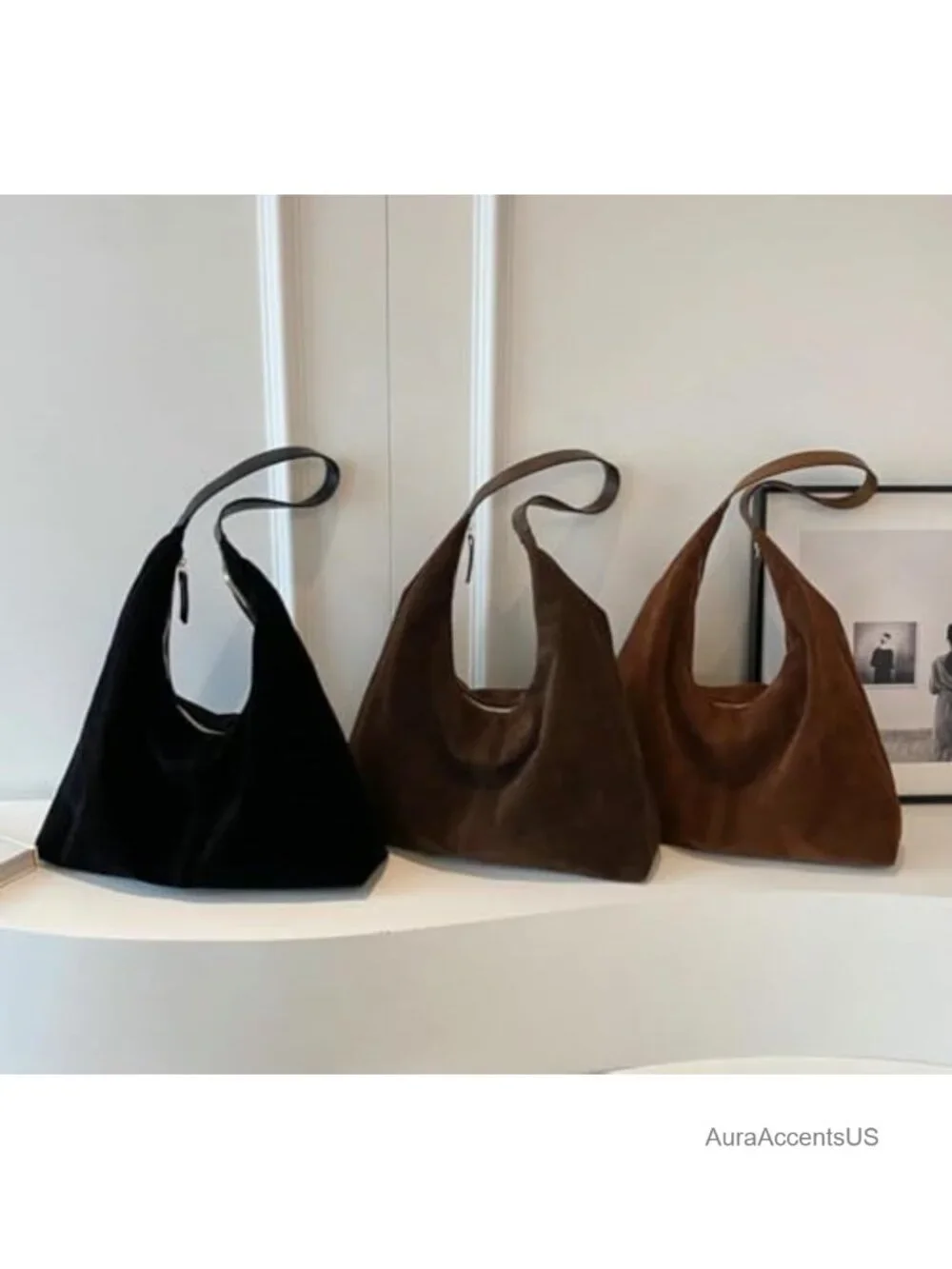 Faux Suede Tote Hobo Shoulder Purse Handbag Women